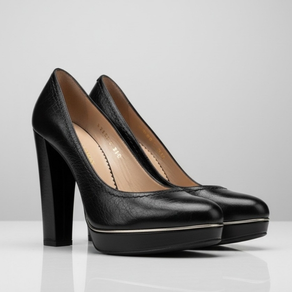 Emporio Armani Shoes - Emporio Armani Black Leather Platform Pumps - Made in Italy - 36.5 (US 6.5)